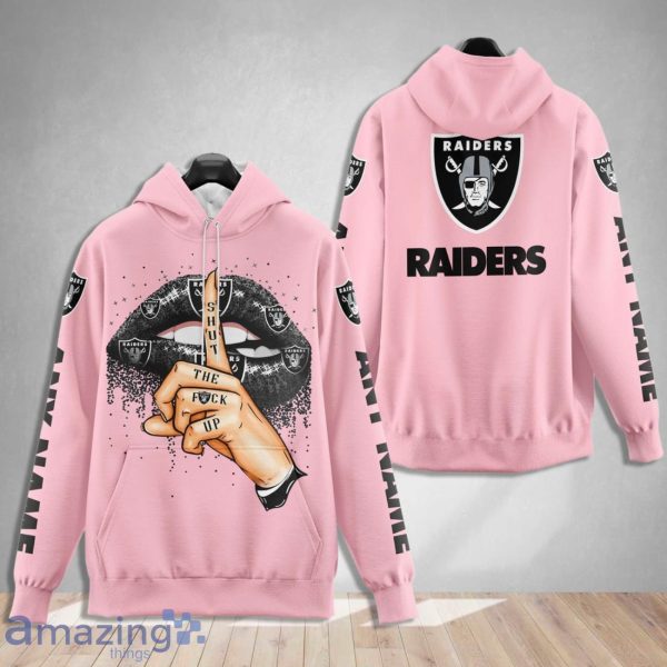 Las Vegas Raiders Custom Name Shut The F Up Pink 3D Hoodie Shirt Product Photo 1