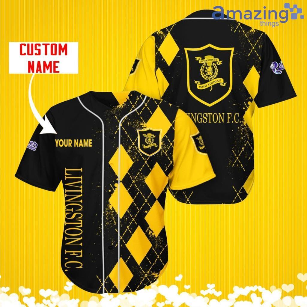 Livingston F.C. Sports Logo Jersey Baseball Shirt Custom Name With Diamond Brush Pattern For Men And Women image Livingston F.C. Sports Logo Jersey Baseball Shirt Custom Name With Diamond Brush Pattern For Men And Women Product Photo 2