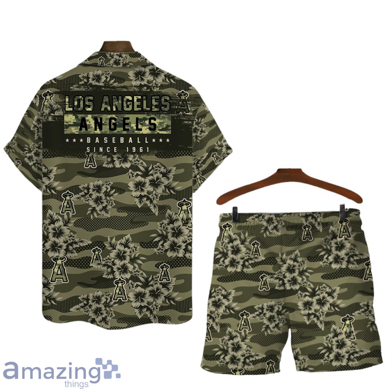 Los Angeles Angels Logo Camo Pattern 3D Hawaiian Shirt & Short image Los Angeles Angels Logo Camo Pattern 3D Hawaiian Shirt & Short Product Photo 2