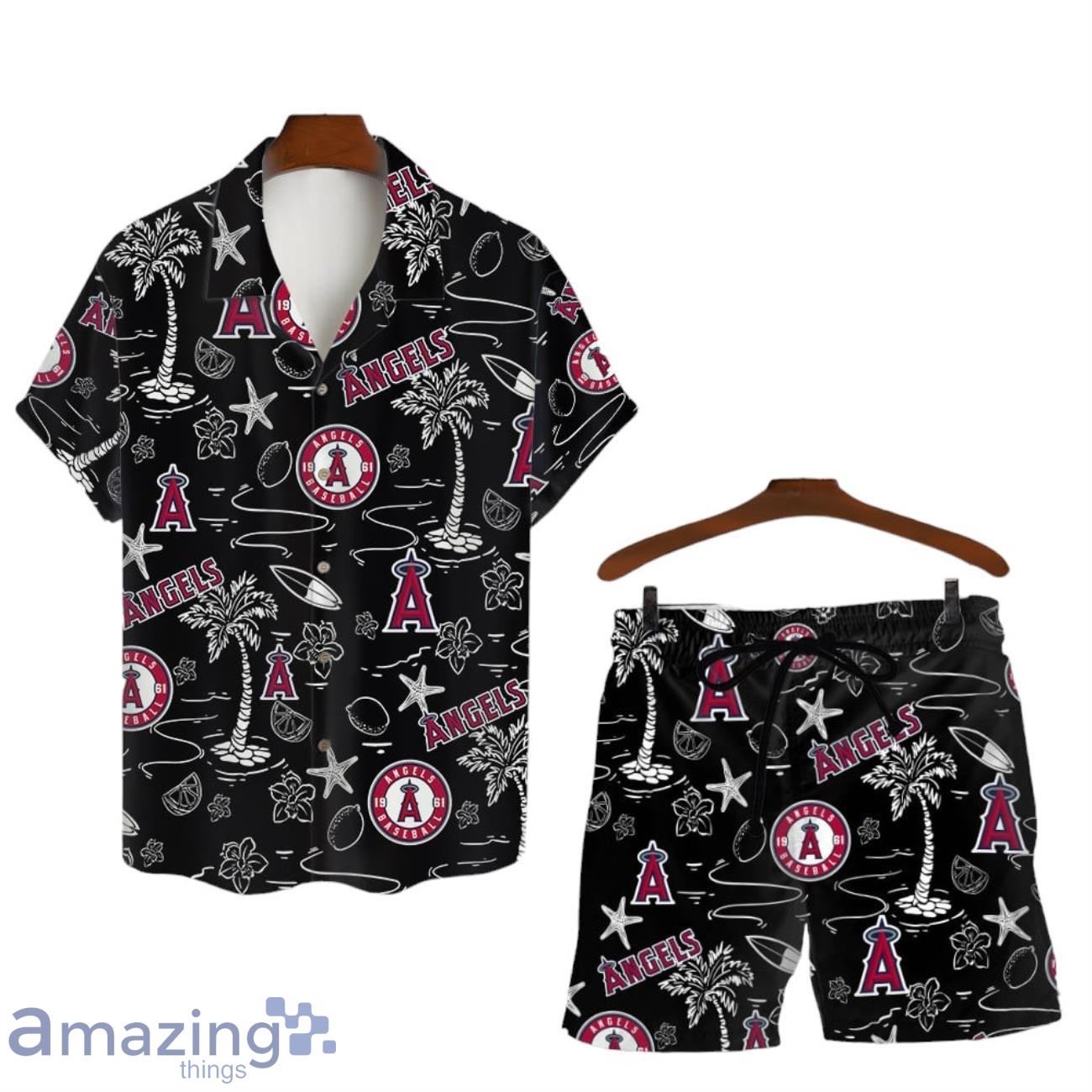 Los Angeles Angels MLB Logo Tropical Design Hawaiian Shirt & Short image Los Angeles Angels MLB Logo Tropical Design Hawaiian Shirt & Short Product Photo 1