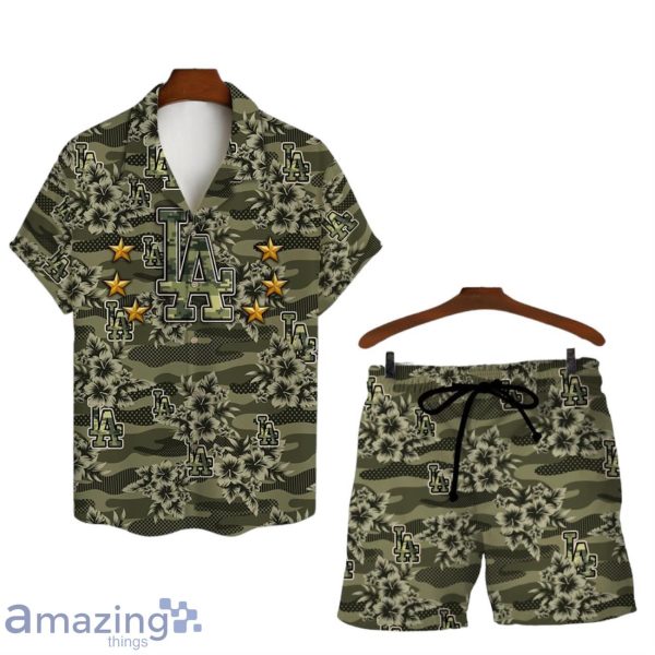 Los Angeles Dodgers Logo Camo Pattern 3D Hawaiian Shirt & Short Product Photo 1