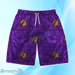 Los Angeles Lakers NBA Aloha Tiki Hawaiian Shirt & Short Summer Beach image Los Angeles Lakers NBA Aloha Tiki Hawaiian Shirt & Short Summer Beach Product Photo 3