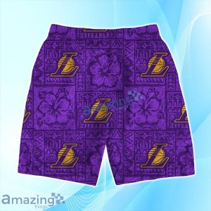 Los Angeles Lakers NBA Aloha Tiki Hawaiian Shirt & Short Summer Beach image Los Angeles Lakers NBA Aloha Tiki Hawaiian Shirt & Short Summer Beach Product Photo 4