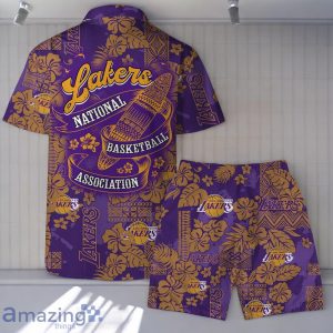 Los Angeles Lakers Team Logo Pattern Retro Magic Hawaiian Shirt And Short Product Photo 2