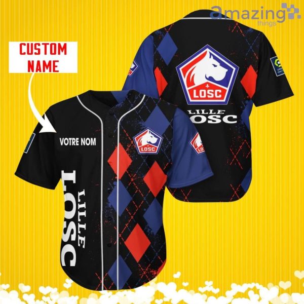 LOSC Lille Sports Logo Jersey Baseball Shirt Custom Name With Diamond Brush Pattern For Men And Women Product Photo 2