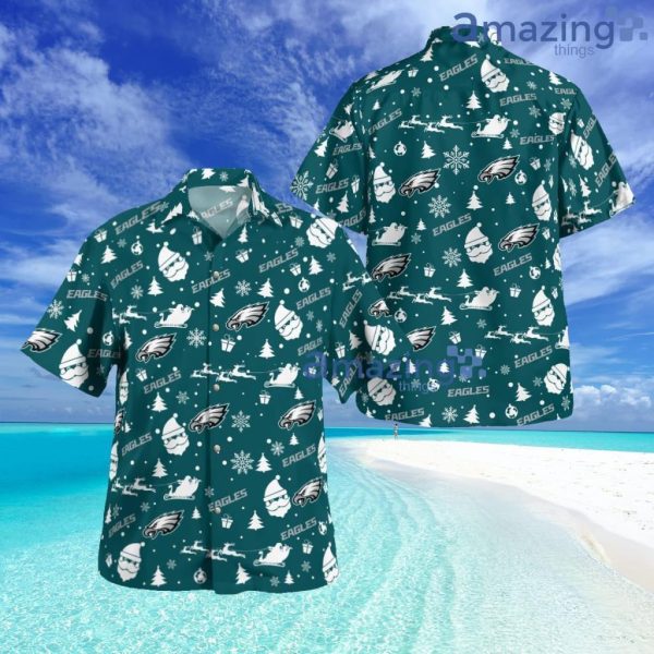 Philadelphia Eagles Christmas Pattern Button Down Tropical Hawaiian Shirt Product Photo 1