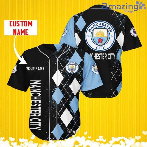 Manchester City F.C Sports Logo Jersey Baseball Shirt Custom Name With Diamond Brush Pattern For Men And Women Product Photo 1