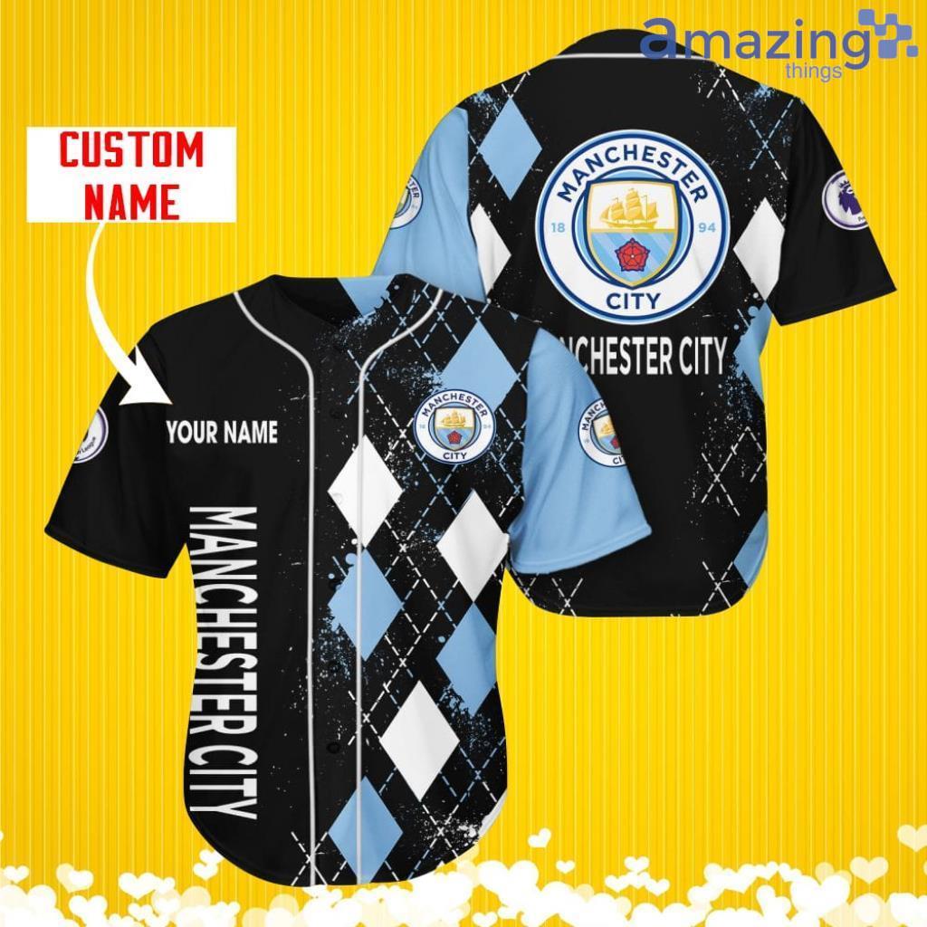 Manchester City F.C Sports Logo Jersey Baseball Shirt Custom Name With Diamond Brush Pattern For Men And Women image Manchester City F.C Sports Logo Jersey Baseball Shirt Custom Name With Diamond Brush Pattern For Men And Women Product Photo 1
