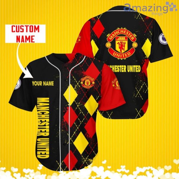 Manchester United Sports Logo Jersey Baseball Shirt Custom Name With Diamond Brush Pattern For Men And Women Product Photo 1