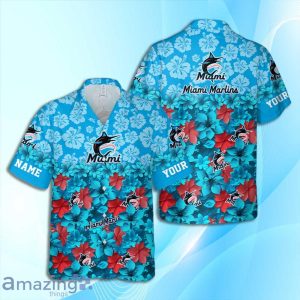 Miami Marlins MLB Flower Hawaiian Shirt And Short Custom Name For Fans image Miami Marlins MLB Flower Hawaiian Shirt And Short Custom Name For Fans Product Photo 2