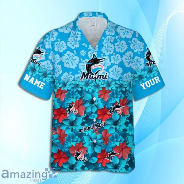 Miami Marlins MLB Flower Hawaiian Shirt And Short Custom Name For Fans Product Photo 3