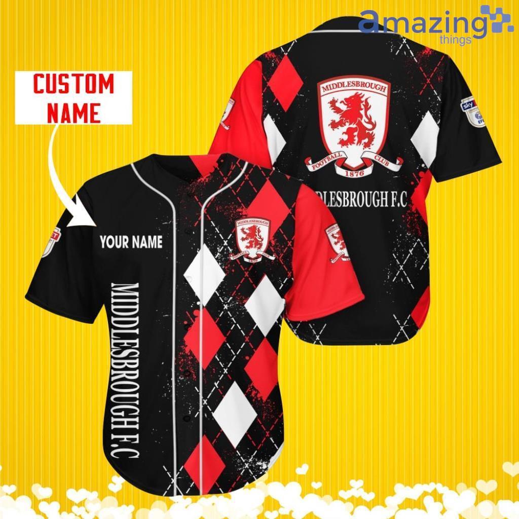 Middlesbrough F.C Sports Logo Jersey Baseball Shirt Custom Name With Diamond Brush Pattern For Men And Women image Middlesbrough F.C Sports Logo Jersey Baseball Shirt Custom Name With Diamond Brush Pattern For Men And Women Product Photo 3