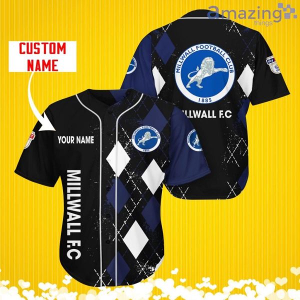 Millwall F.C Sports Logo Jersey Baseball Shirt Custom Name With Diamond Brush Pattern For Men And Women Product Photo 1