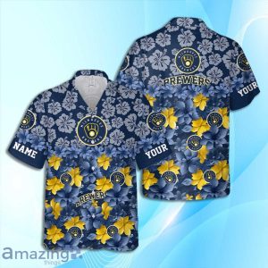 Milwaukee Brewers MLB Flower Hawaiian Shirt And Short Custom Name For Fans image Milwaukee Brewers MLB Flower Hawaiian Shirt And Short Custom Name For Fans Product Photo 2