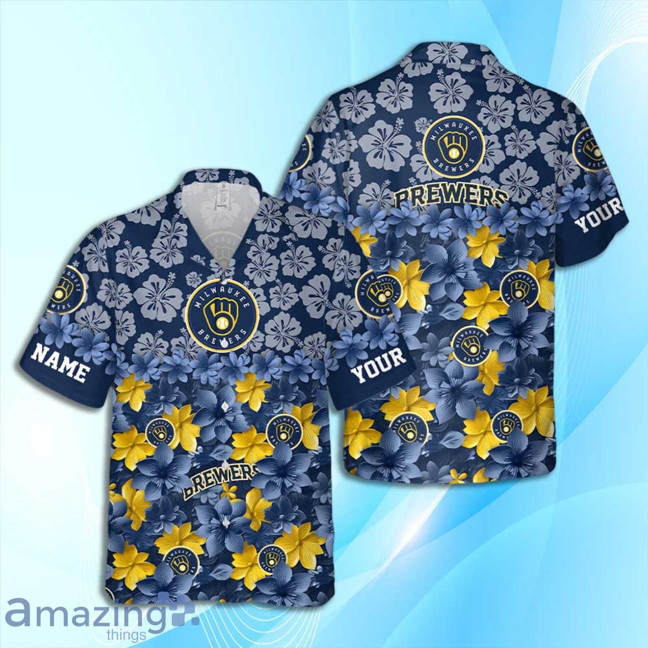 Milwaukee Brewers MLB Flower Hawaiian Shirt And Short Custom Name For Fans image Milwaukee Brewers MLB Flower Hawaiian Shirt And Short Custom Name For Fans Product Photo 2