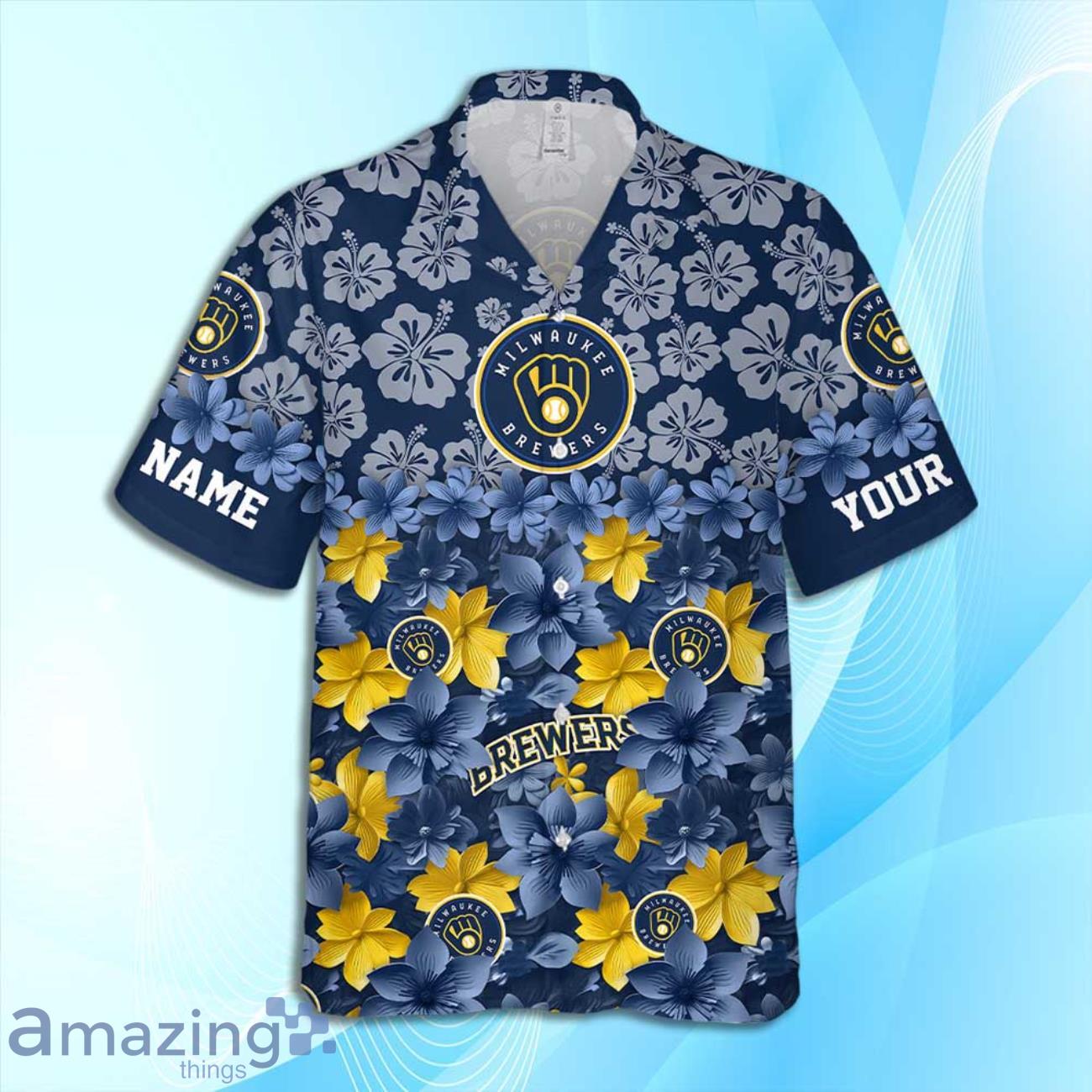 Milwaukee Brewers MLB Flower Hawaiian Shirt And Short Custom Name For Fans image Milwaukee Brewers MLB Flower Hawaiian Shirt And Short Custom Name For Fans Product Photo 3