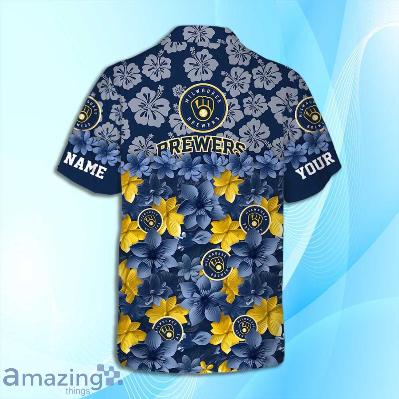 Milwaukee Brewers MLB Flower Hawaiian Shirt And Short Custom Name For Fans image Milwaukee Brewers MLB Flower Hawaiian Shirt And Short Custom Name For Fans Product Photo 4
