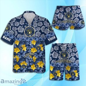 Milwaukee Brewers MLB Flower Hawaiian Shirt And Short Custom Name For Fans Product Photo 1