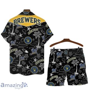 Milwaukee Brewers MLB Logo Tropical Design Hawaiian Shirt & Short image Milwaukee Brewers MLB Logo Tropical Design Hawaiian Shirt & Short Product Photo 2