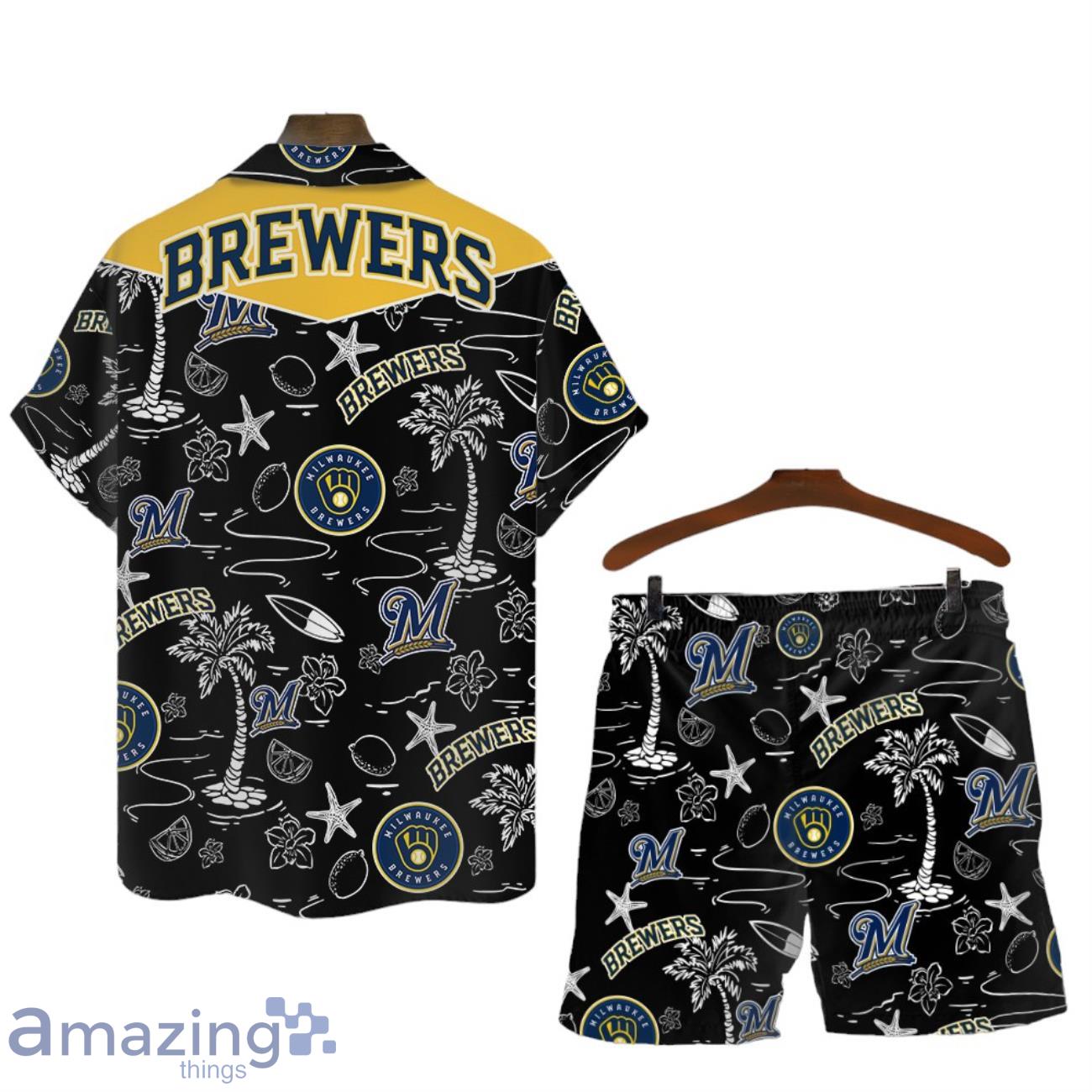 Milwaukee Brewers MLB Logo Tropical Design Hawaiian Shirt & Short image Milwaukee Brewers MLB Logo Tropical Design Hawaiian Shirt & Short Product Photo 2