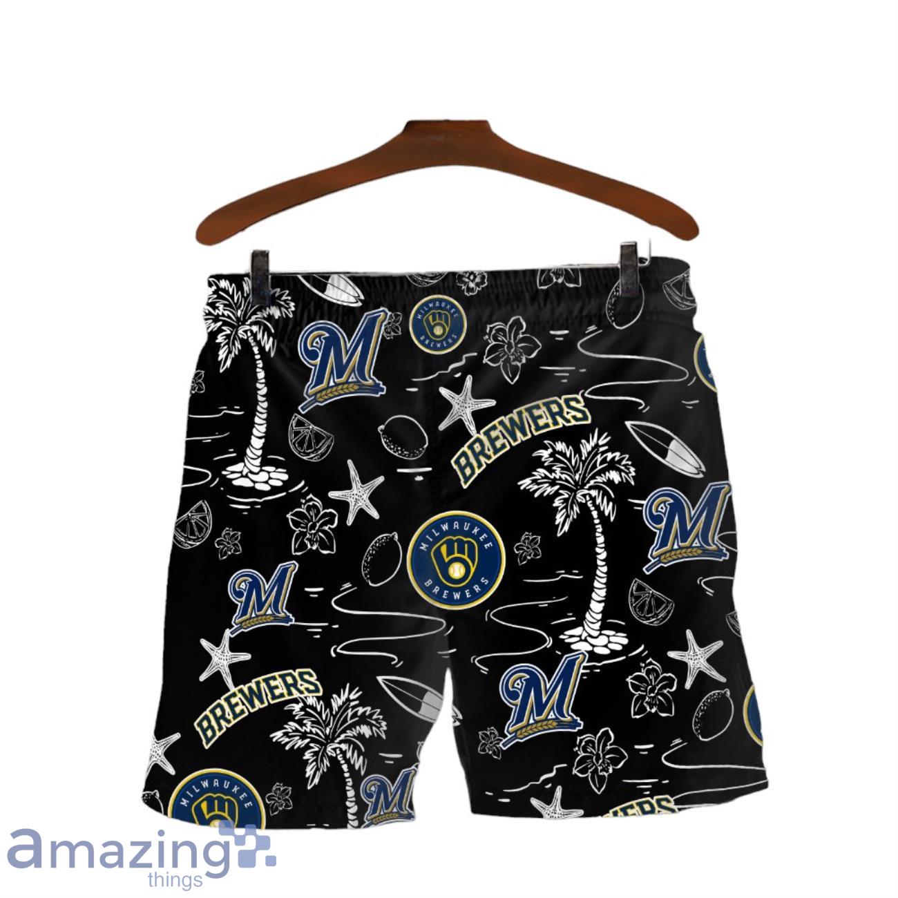 Milwaukee Brewers MLB Logo Tropical Design Hawaiian Shirt & Short image Milwaukee Brewers MLB Logo Tropical Design Hawaiian Shirt & Short Product Photo 4
