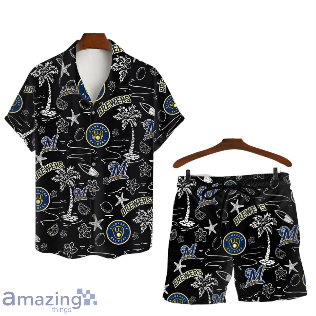 Milwaukee Brewers MLB Logo Tropical Design Hawaiian Shirt & Short image Milwaukee Brewers MLB Logo Tropical Design Hawaiian Shirt & Short Product Photo 1