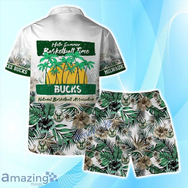 Milwaukee Bucks Team Logo Pattern Basketball Season Hawaiian Shirt & Short Product Photo 2