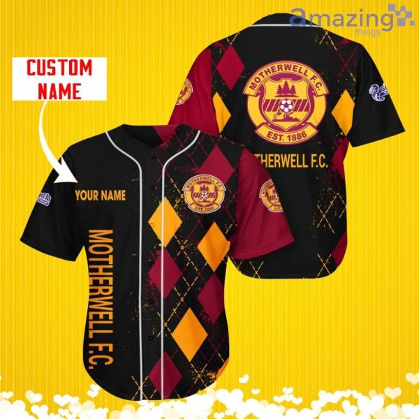 Motherwell F.C. Sports Logo Jersey Baseball Shirt Custom Name With Diamond Brush Pattern For Men And Women Product Photo 1