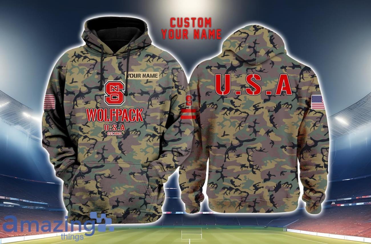 Nc State Wolfpack 3D Printing Army Camo Pattern Unisex Hoodies Custom Name For Fans image Nc State Wolfpack 3D Printing Army Camo Pattern Unisex Hoodies Custom Name For Fans Product Photo 1