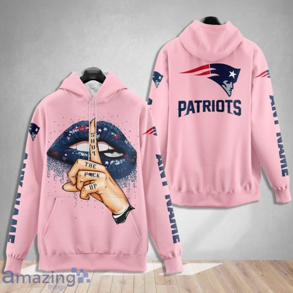 New England Patriots Custom Name Shut The F Up Pink 3D Hoodie Shirt Product Photo 1