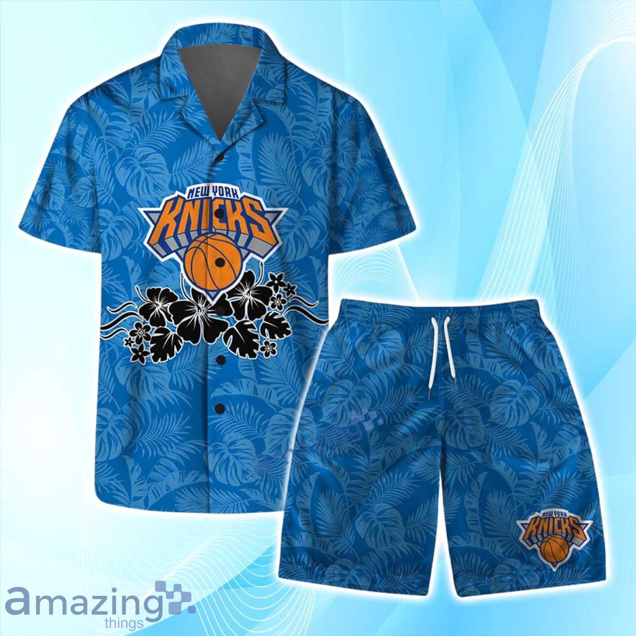 New York Knicks NBA Team Logo Basketball Aloha Design Hawaiian Shirt & Short Product Photo 1
