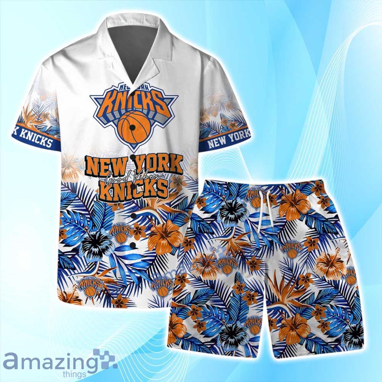 New York Knicks Team Logo Pattern Basketball Season Hawaiian Shirt & Short Product Photo 1
