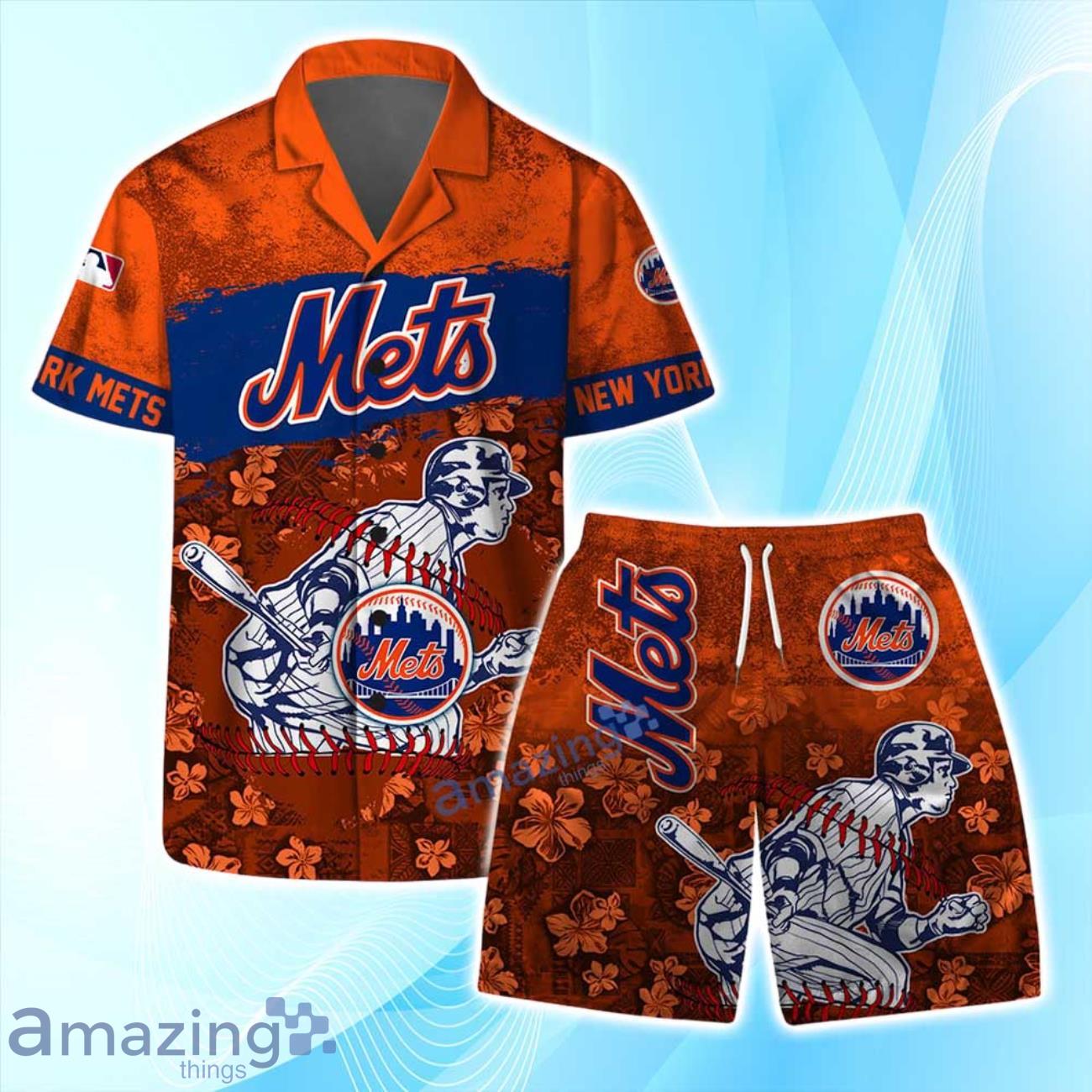 New York Mets MLB Flower 3D Aloha Summer Hawaiian Shirt & Short Product Photo 1