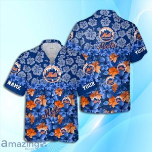 New York Mets MLB Flower Hawaiian Shirt And Short Custom Name For Fans image New York Mets MLB Flower Hawaiian Shirt And Short Custom Name For Fans Product Photo 2