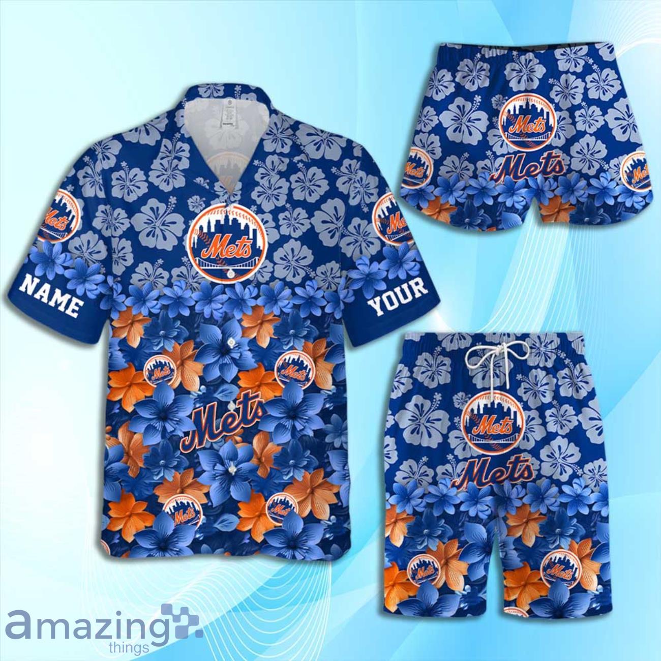 New York Mets MLB Flower Hawaiian Shirt And Short Custom Name For Fans Product Photo 1