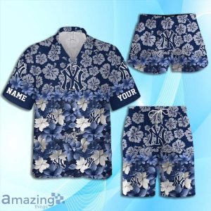 New York Yankees MLB Flower Hawaiian Shirt And Short Custom Name For Fans Product Photo 1