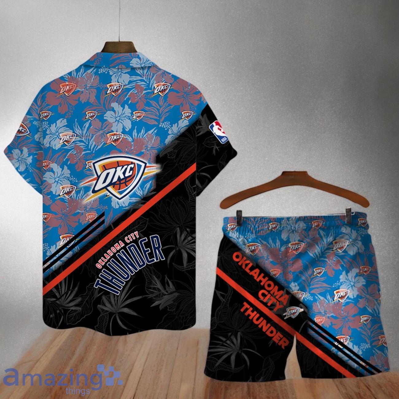 Oklahoma City Thunder Logo Flower Pattern Hawaiian Shirt & Short image Oklahoma City Thunder Logo Flower Pattern Hawaiian Shirt & Short Product Photo 2