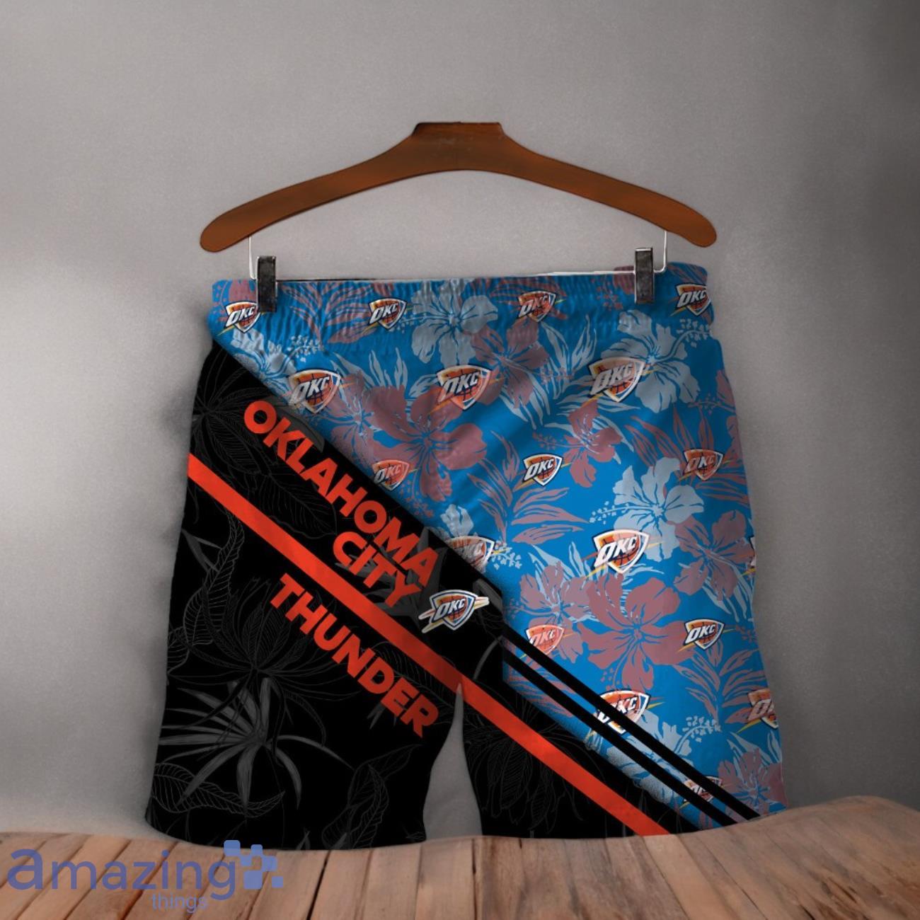 Oklahoma City Thunder Logo Flower Pattern Hawaiian Shirt & Short image Oklahoma City Thunder Logo Flower Pattern Hawaiian Shirt & Short Product Photo 4