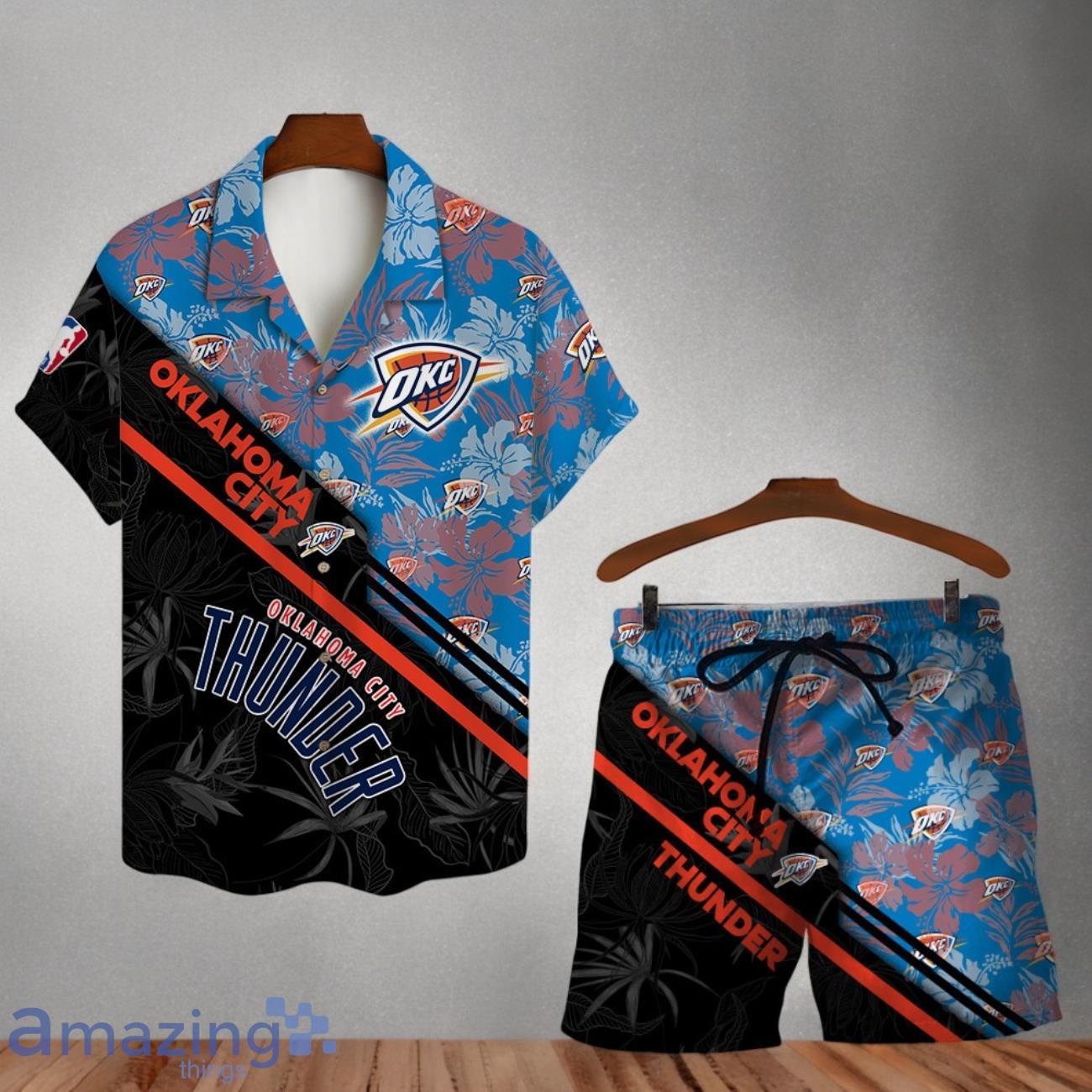 Oklahoma City Thunder Logo Flower Pattern Hawaiian Shirt & Short image Oklahoma City Thunder Logo Flower Pattern Hawaiian Shirt & Short Product Photo 1