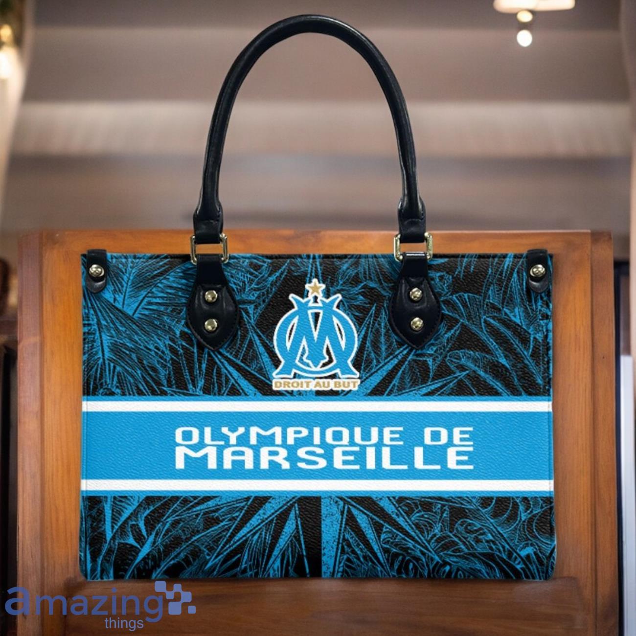 Olympique De Marseille Leather Handbag Custom Name Gift For Women image Olympique De Marseille Leather Handbag Custom Name Gift For Women Product Photo 2