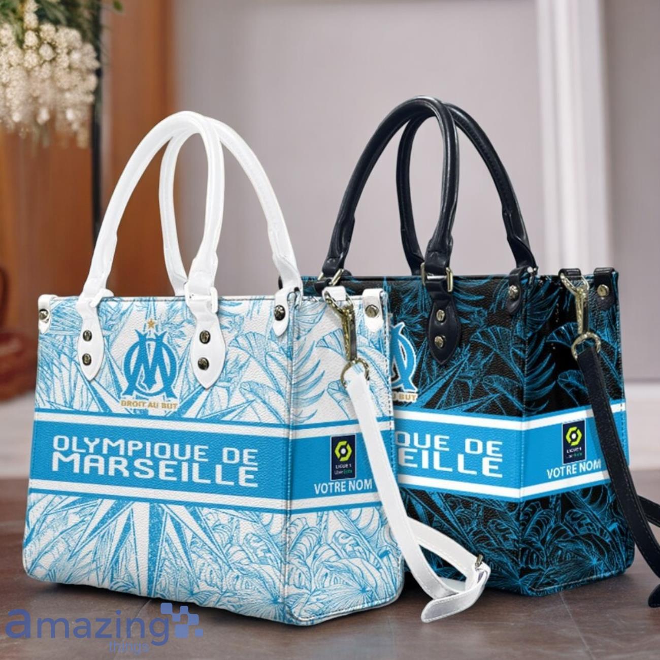 Olympique De Marseille Leather Handbag Custom Name Gift For Women image Olympique De Marseille Leather Handbag Custom Name Gift For Women Product Photo 1