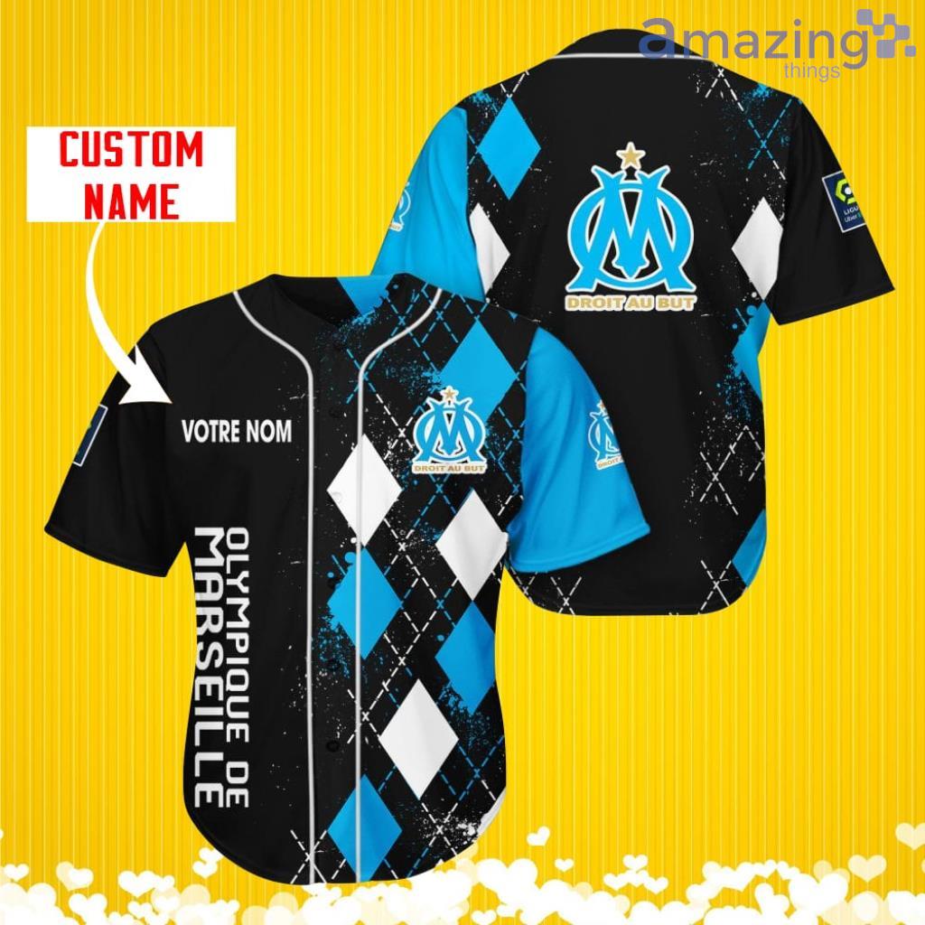 Olympique de Marseille Sports Logo Jersey Baseball Shirt Custom Name With Diamond Brush Pattern For Men And Women image Olympique de Marseille Sports Logo Jersey Baseball Shirt Custom Name With Diamond Brush Pattern For Men And Women Product Photo 1