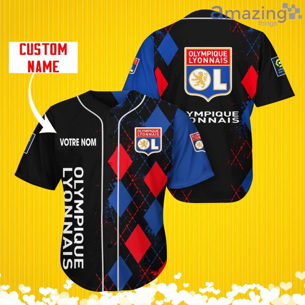 Olympique Lyonnais Sports Logo Jersey Baseball Shirt Custom Name With Diamond Brush Pattern For Men And Women image Olympique Lyonnais Sports Logo Jersey Baseball Shirt Custom Name With Diamond Brush Pattern For Men And Women Product Photo 1