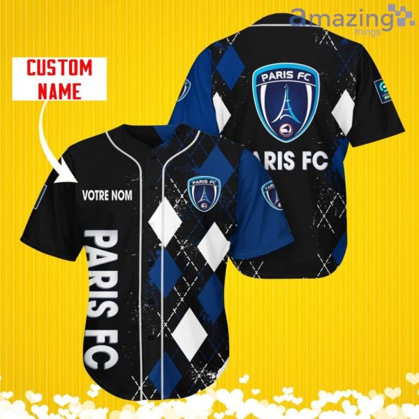 Paris FC Sports Logo Jersey Baseball Shirt Custom Name With Diamond Brush Pattern For Men And Women Product Photo 1