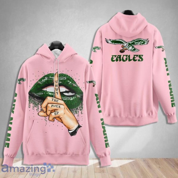 Philadelphia Eagles 1987 Custom Name Shut The F Up Pink 3D Hoodie Shirt Product Photo 1