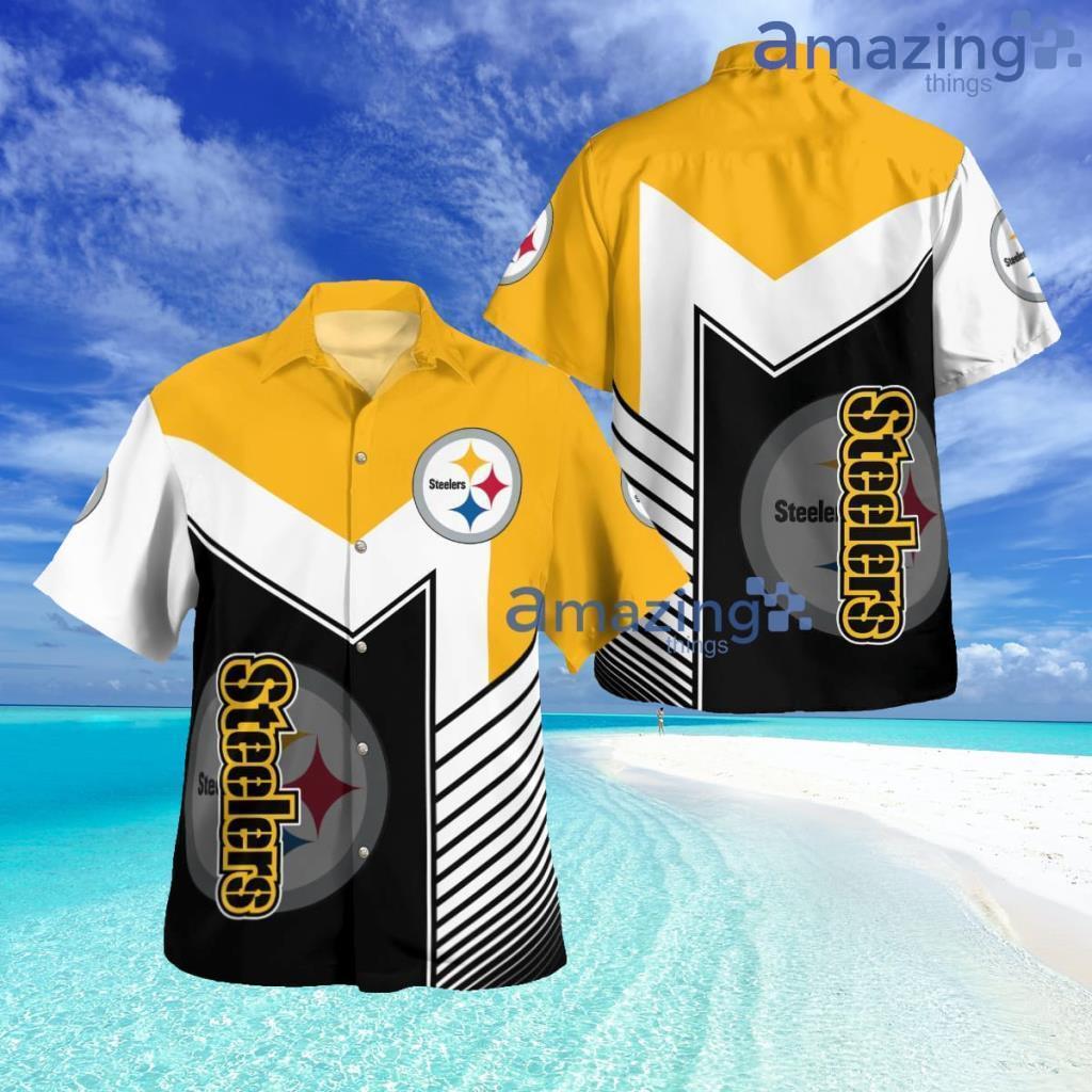 Pittsburgh Steelers Standard Button Down Tropical Hawaiian Shirt image Pittsburgh Steelers Standard Button Down Tropical Hawaiian Shirt Product Photo 1