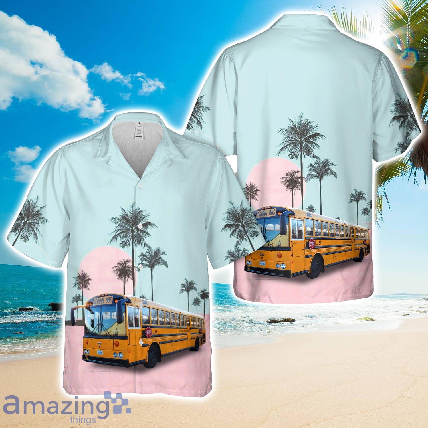 Portland, Maine, Portland Public Schools Thomas Built Buses Saf T Liner HDX school bus Hawaiian Shirt 3D Printed Button Shirt image Portland, Maine, Portland Public Schools Thomas Built Buses Saf-T-Liner HDX school bus Hawaiian Shirt 3D Printed Button Shirt Product Photo 1