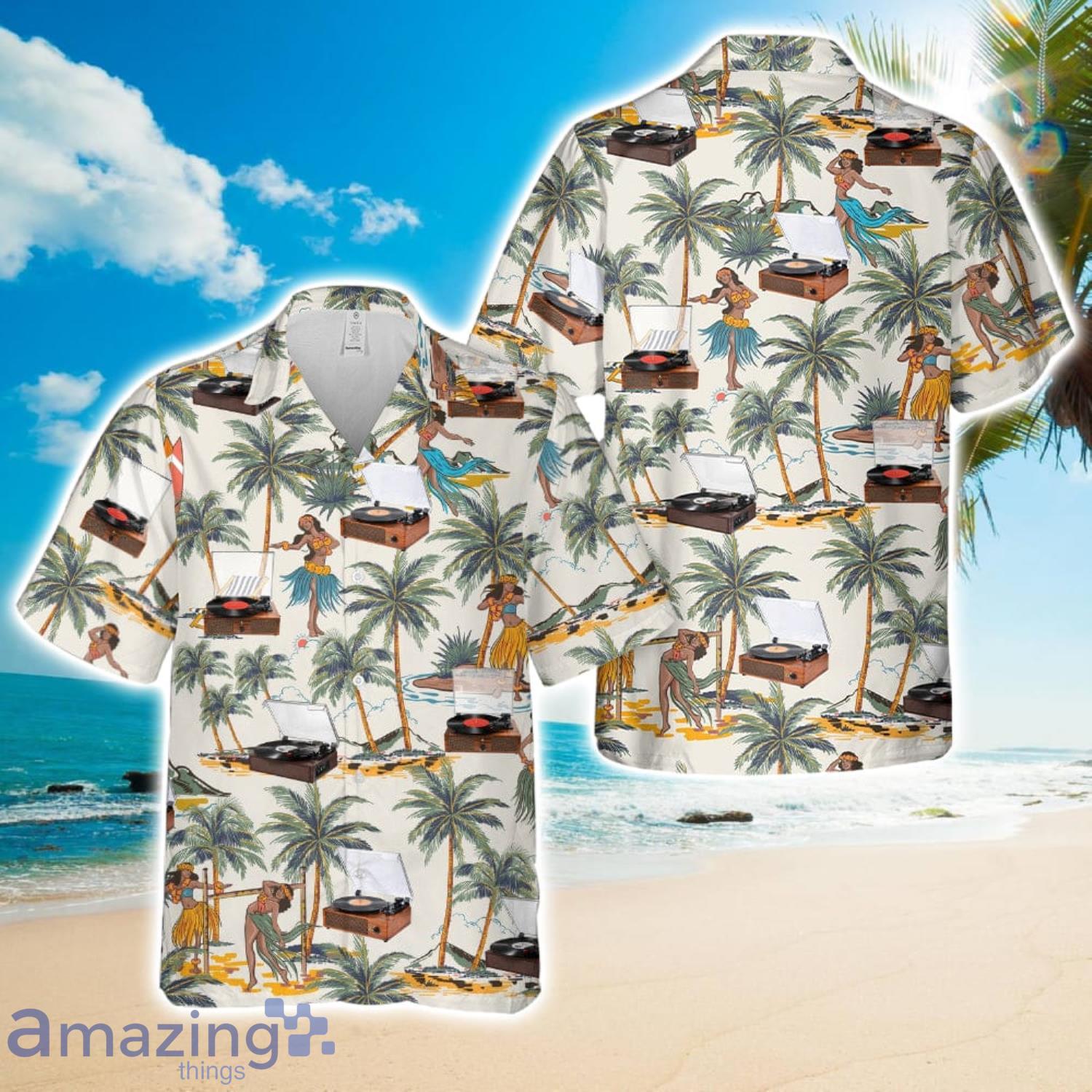 Record Player Hawaiian Shirt 3D Printed Button Shirt image Record Player Hawaiian Shirt 3D Printed Button Shirt Product Photo 1