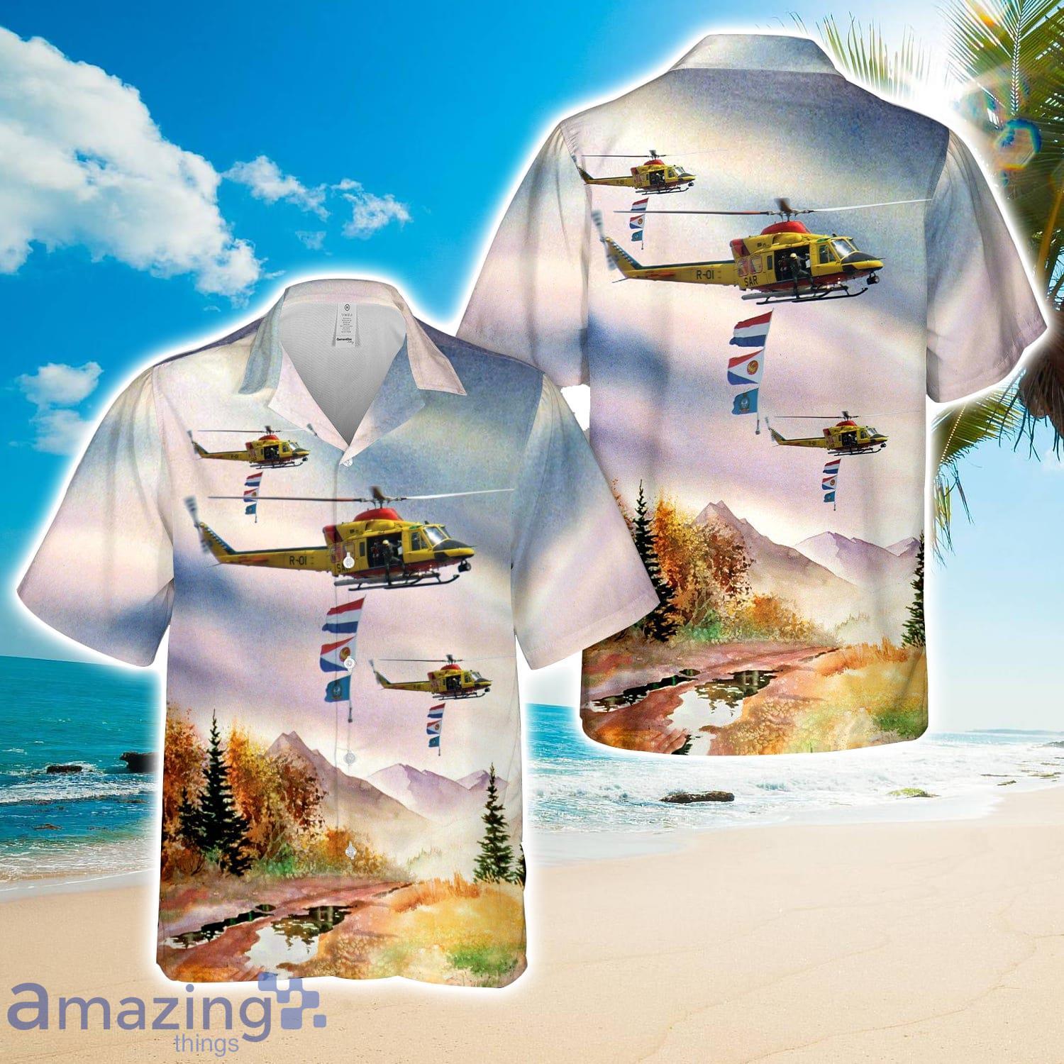 Royal Netherlands Air Force 303 Sqn Agusta Bell AB.412SP R 01 Hawaiian Shirt Beach Holiday image Royal Netherlands Air Force 303 Sqn Agusta-Bell AB.412SP R-01 Hawaiian Shirt Beach Holiday Product Photo 1