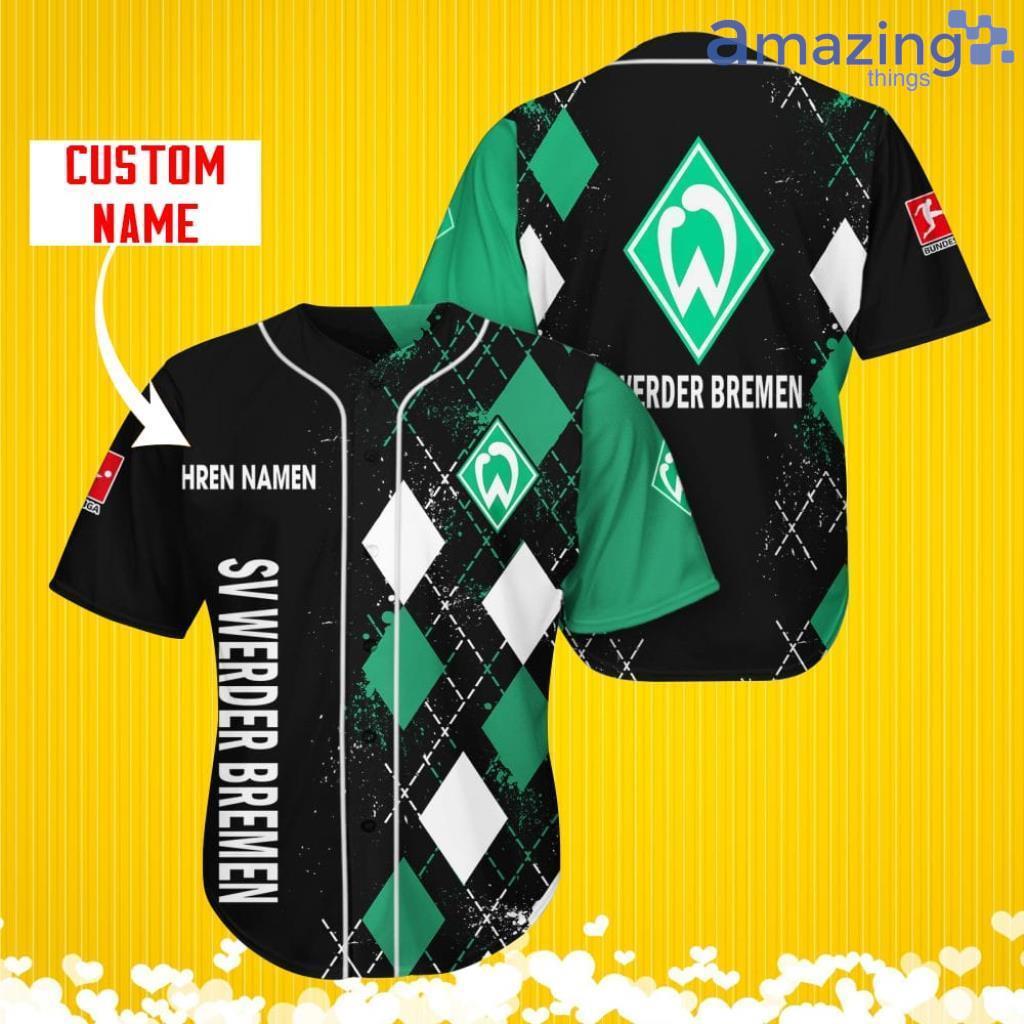 SV Werder Bremen Sports Logo Jersey Baseball Shirt Custom Name With Diamond Brush Pattern For Men And Women image SV Werder Bremen Sports Logo Jersey Baseball Shirt Custom Name With Diamond Brush Pattern For Men And Women Product Photo 1